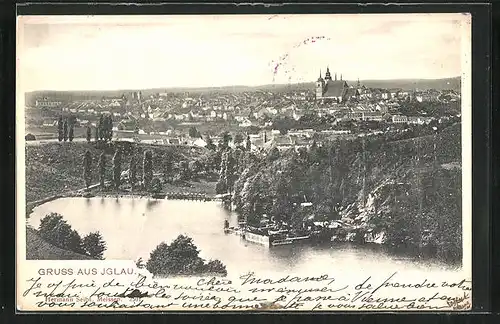 AK Jihlava /Iglau, Blick übers Wasser auf die Stadt