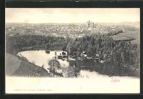 AK Jihlava /Iglau, Blick von einem See zur Stadt