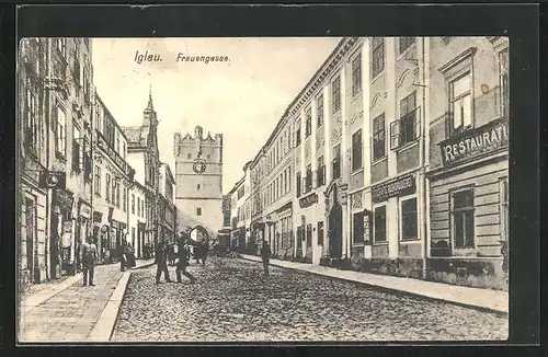 AK Jihlava /Iglau, Frauengasse mit Restaurant und Buchdruckerei
