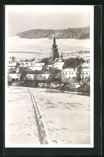 AK Nové Mesto na Morave, Ortsansicht im Winter