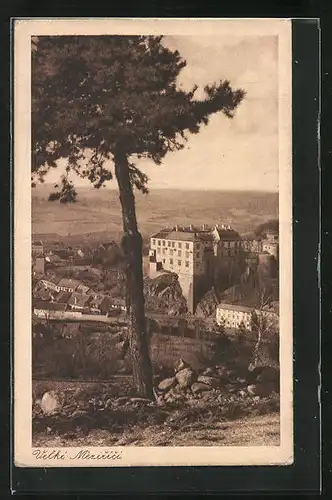 AK Velké Mezirici, Teilansicht mit Schloss
