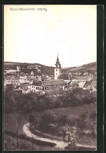 AK Gross-Meseritsch, Blick von einer Anhöhe auf den Ort