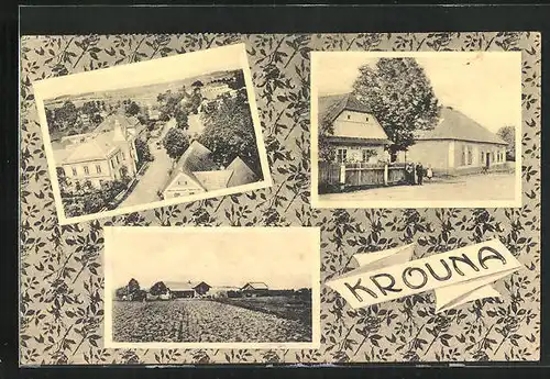 AK Krouna, Strassenpartien mit Gebäudeansichten, Ortspartie