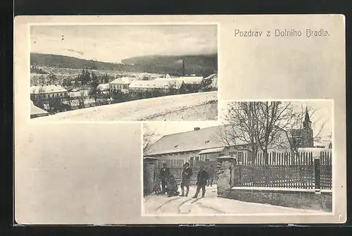 AK Dolni Bradlo, Ortspartie & Strassenpartie mit Gebäudeansicht im Winter