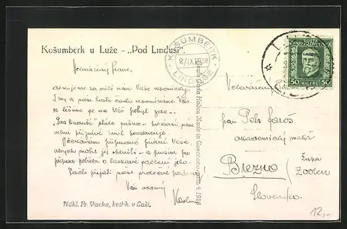 AK Kosumberk u Luze, Hostinec Pod Lindusi, Gasthaus