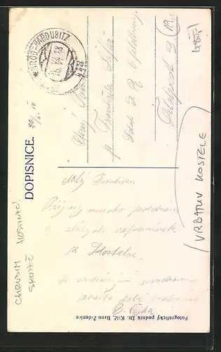 AK Vrbatuv Kostelec, Hostinec Truncu, Gasthaus, Kirche