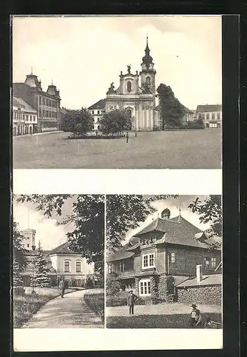 AK Hermanuv Mestec, Námesti, Stadtplatz mit Kirche