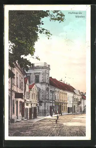 AK Hermanuv Mestec, Strassenpartie im Zentrum mit Geschäften