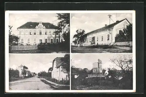 AK Horka, Strassenpartie im Ort, Denkmal, Gebäude