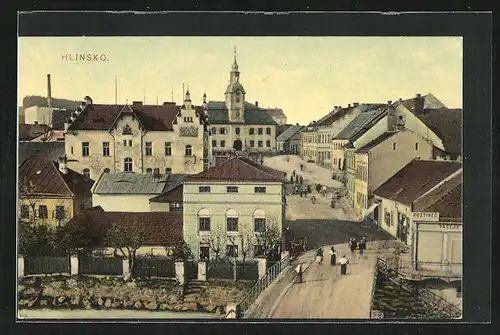 AK Hlinsko, Blick auf Strasse aus der Vogelschau