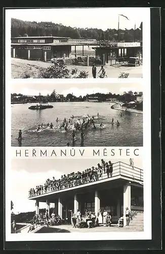 AK Hermanuv Mestec, Badeanstalt mit Badegästen