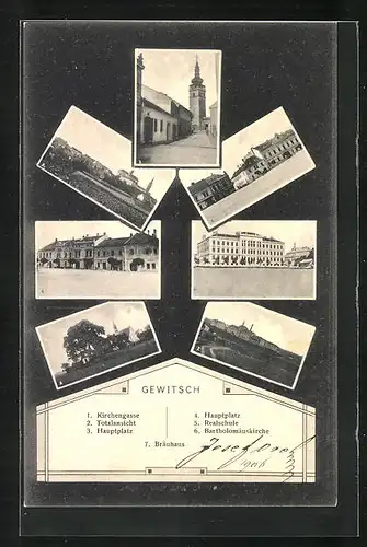 AK Gewitsch, Hauptplatz, Kirchengasse, Realschule