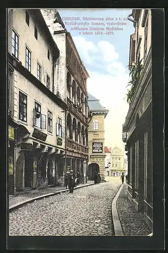 AK Schumberg / Chrudim, Strassenpartie, Vino, Passanten