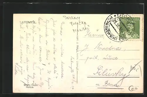 AK Leitomischl / Litomysl, Teilansicht mit Kirche, Strassenpartie mit Geschäften, Ortspartie