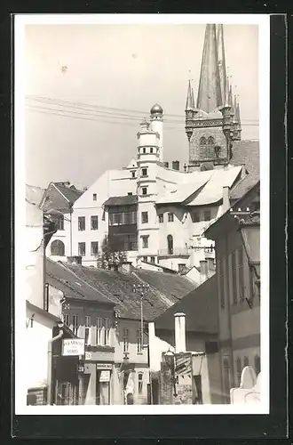 AK Schumberg / Chrudim, Teilansicht im Ort mit Kriche