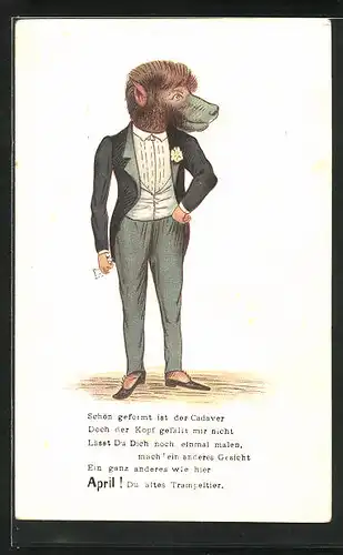 Lithographie Lässt du dich noch einmal malen, mach ein anderes Gesicht, Eleganter Herr mit Affenkopf