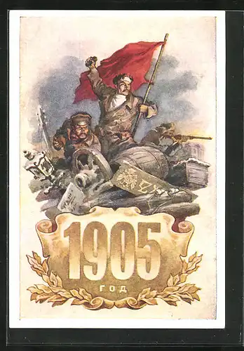Künstler-AK Revolution 1905, Arbeiterbewegung, Revolutionäre auf den Barrikaden