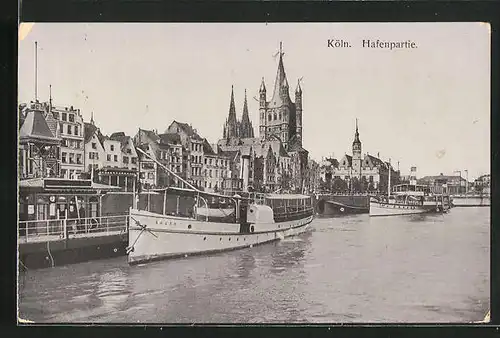AK Köln, Hafenpartie mit Dampfer Agger