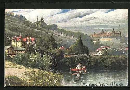 AK Würzburg, Festung mit Käppele und Boot