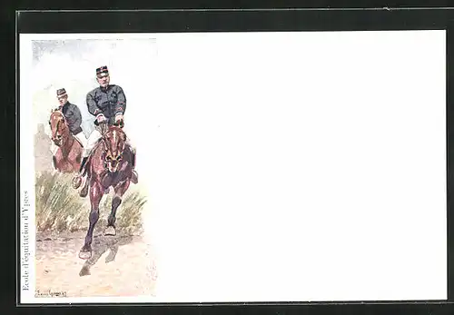 Künstler-AK Ecole d`equitation d`Ypres, belgische Reiter