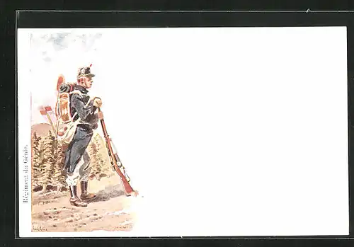 Künstler-AK Regiment du Genie, Uniform eines belgischen Soldaten