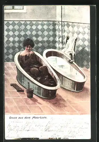 AK Badekultur, Frau im Moorbade