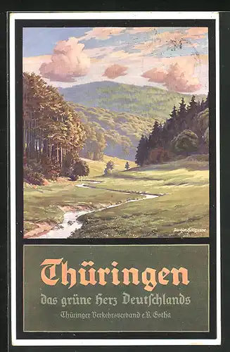 Künstler-AK Tourismus-Reklame für Thüringen, das grüne Herz Deutschlands