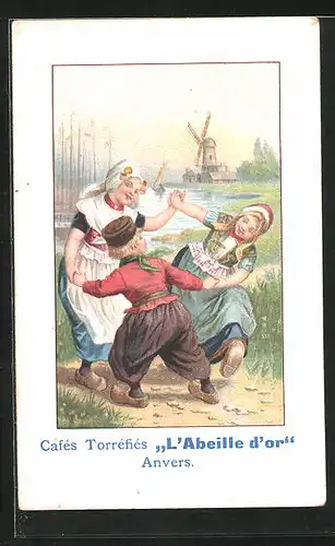 AK Cafes Torrefies L`Abeille d`or Anvers, Kaffee, Kinder tanzen, Mühle