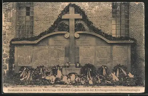 AK Dänischenhagen, Denkmal zu Ehren der im Weltkriege 1914-18 Gefallenen in der Kirchengemeinde