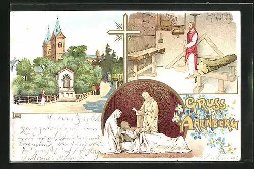 Lithographie Ahrenberg, Kirche, Joseph Kapelle, Werkstätte des hl. Joseph