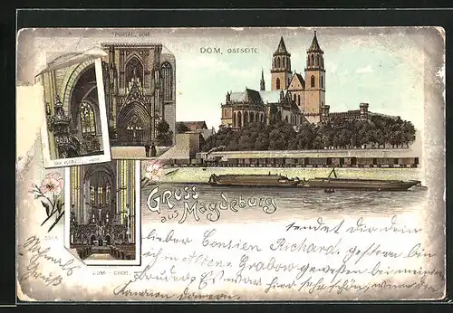Lithographie Magdeburg, Dom, Ostseite