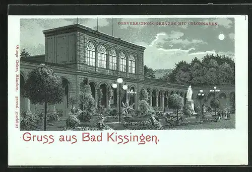 Mondschein-Lithographie Bad Kissingen, Conversations-Gebäude mit Colonnaden