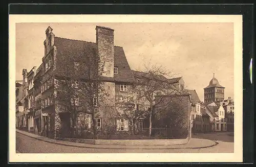AK Lübeck, Strasseneck am Rosengarten mit Geschäften