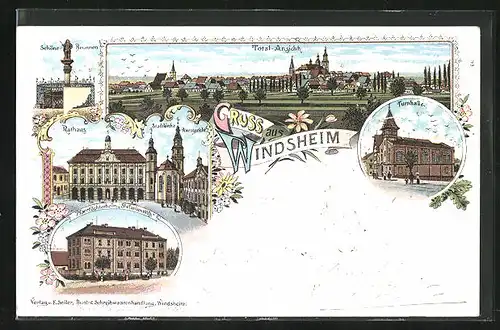 Lithographie Windsheim, Turnhalle, Pfarrtöchterheim Stefaniestift, Totalansicht