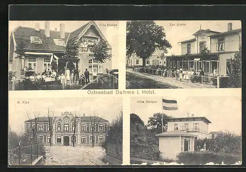 AK Dahme i. Holst., Hotels Villa Klutas, Villa Nelsen und R. Fick, Gasthaus zur Eiche