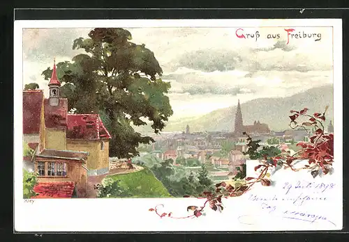 Künstler-AK Heinrich Kley: Freiburg i. B., Panorama aus der Ferne