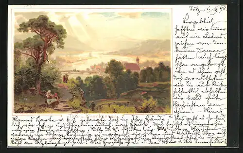 Lithographie Tölz, Totalansicht mit Krankenheil