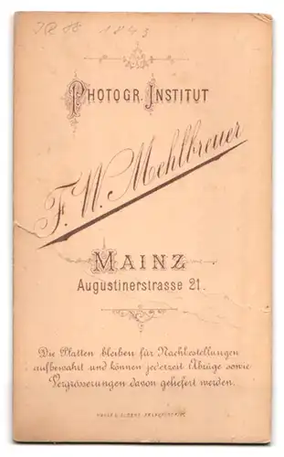 Fotografie F. W. Mehlbreuer, Mainz, Augustinerstrasse 21, Soldat mit Bajonett und Portepee, IR 88