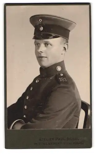 Fotografie Atelier Paul Seidel, Wittgensdorf, Villen Kolonie, Junger Soldat des Inf. Rgt. 181