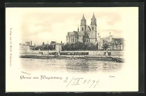 AK Magdeburg, Dom vom Wasser aus betrachtet