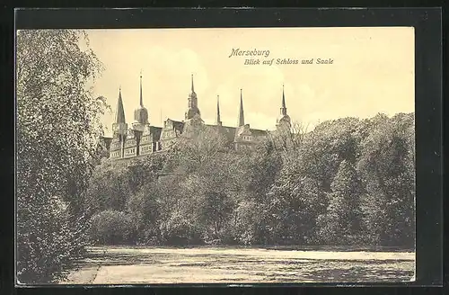 AK Merseburg, Blick auf das Schloss und Saale
