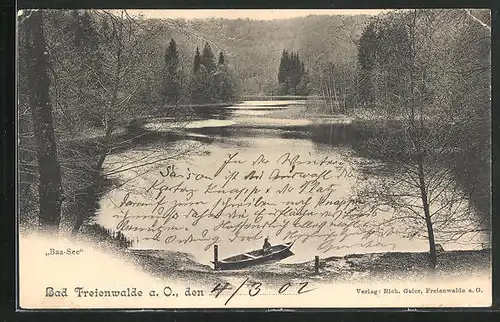 AK Bad Freienwalde a. O., Baa-See mit Boot