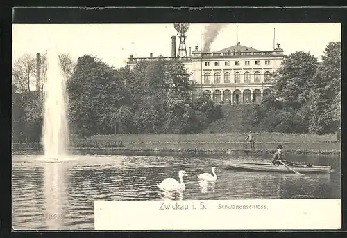 AK Zwickau i. S., Schwanenschloss mit See