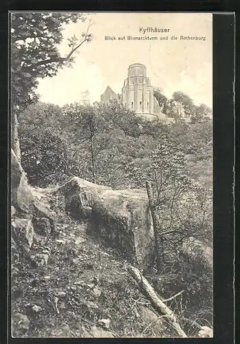 AK Steinthaleben, Blick auf Bismarckturm und die Rothenburg