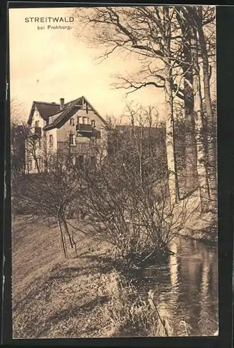 AK Streitwald b. Frohburg, Flusspartie mit Haus