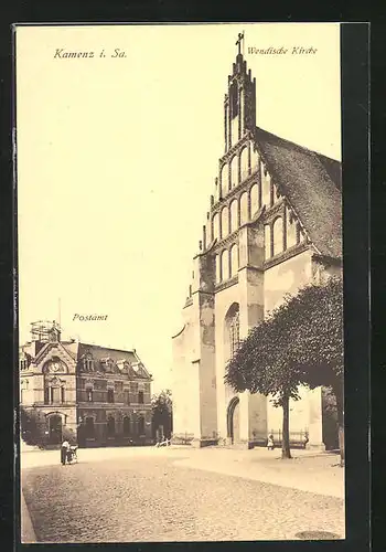 AK Kamenz i. Sa. Wendische Kirche und Postamt