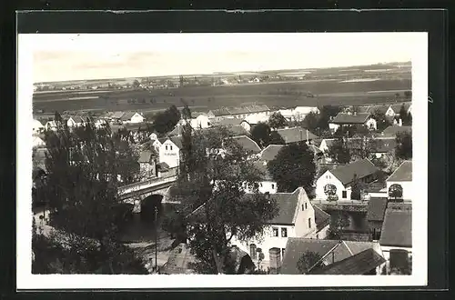 AK Slatinany, Teilansicht mit Brücke aus der Vogelschau