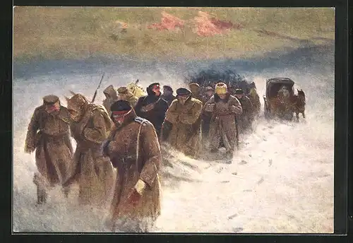 Künstler-AK Russischer Bürgerkrieg, Revolutionäre im Winter, Arbeiterbewegung