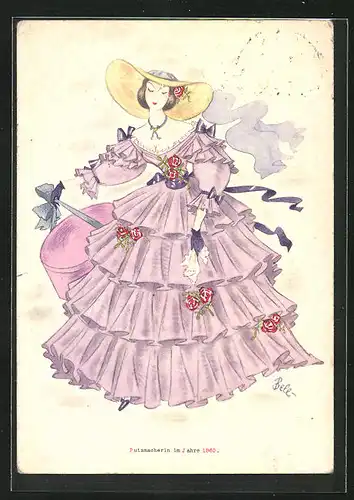 Künstler-AK Putzmacherin im Jahre 1860, Handwerk