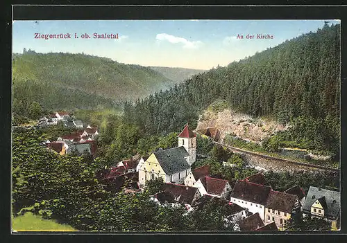 AK Ziegenrück i. ob. Saaletal, Partei an der Kirche, Eisenbahntunnel im Berg